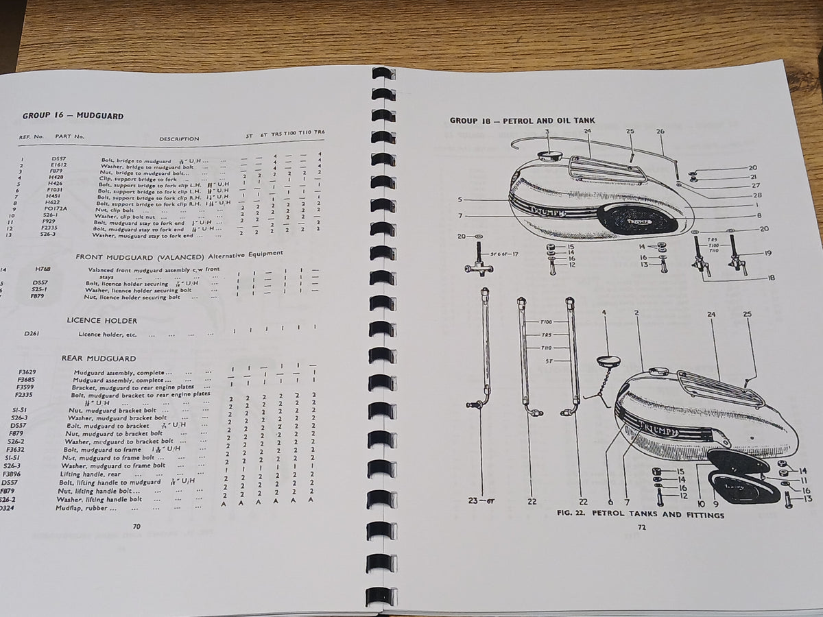 TRIUMPH 5T 6T T100 TR5 T110 PRE-UNIT PARTS BOOK MANUAL No12 289/56 1956 - TP24