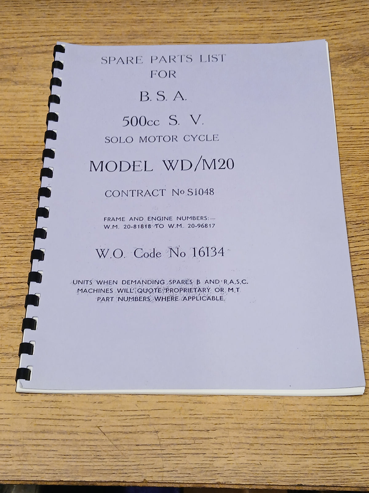 BSA WD - M20 CATALOGUE BOOK MANUAL - BP10