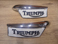 CHROME RIGHT LEFT TANK BADGES T100 T120 T140 T150 BONNEVILLE - 82-9700 - 82-9701