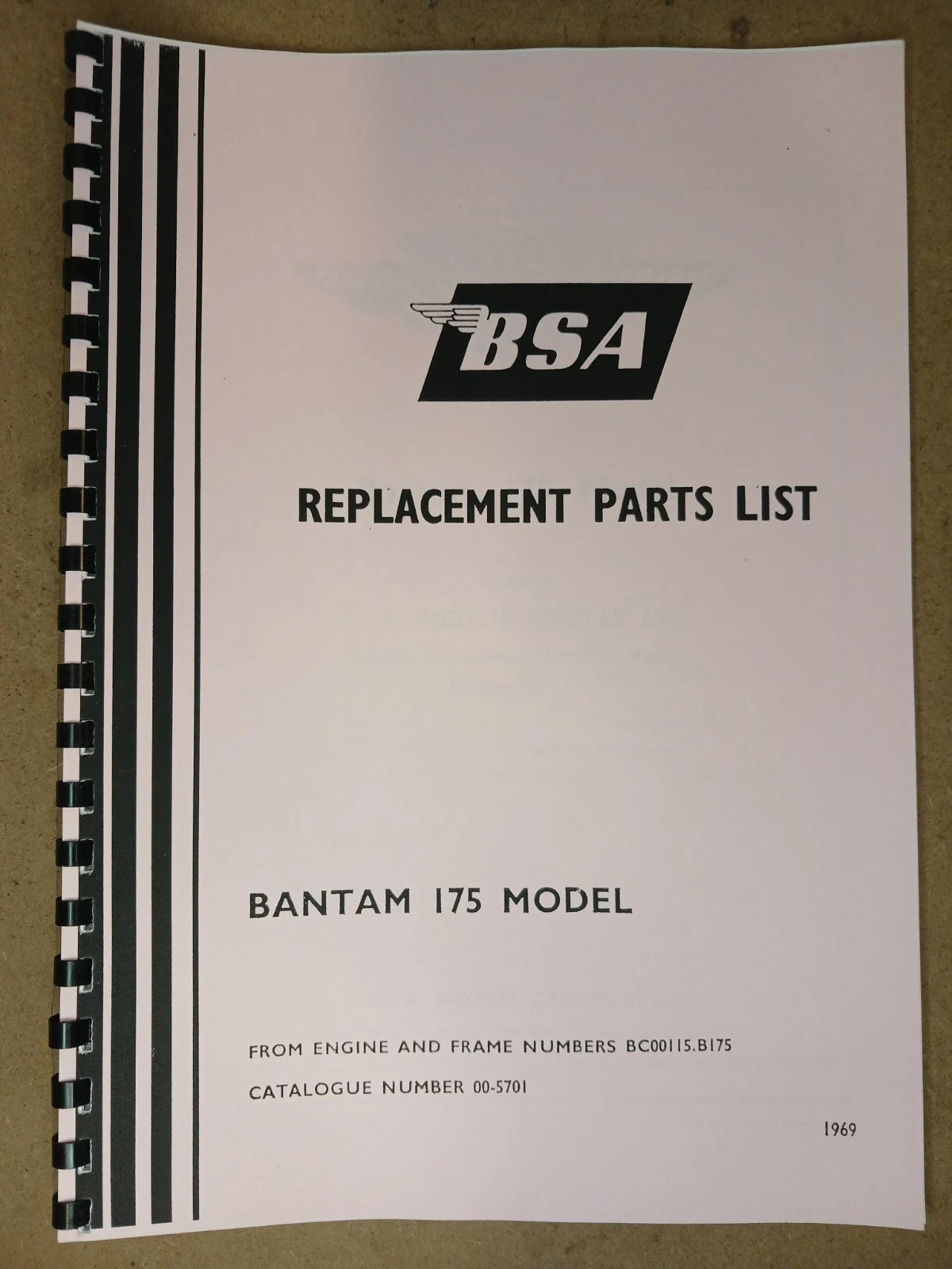 BSA Bantam Cub B175 Spare Parts Manual - 00-5701 - 1969 - BP37