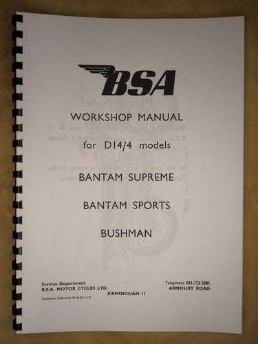 BSA D14/4 Bantam Supreme, Sports & Bushman Workshop Manual 1971 BW22 00-4152