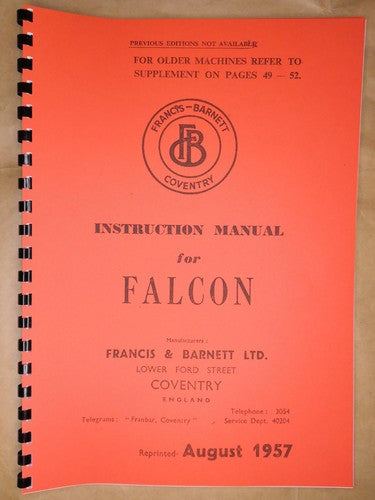 Francis Barnett Falcon Instruction Manual 3-4 speed to 1967 c/w supplement FB12