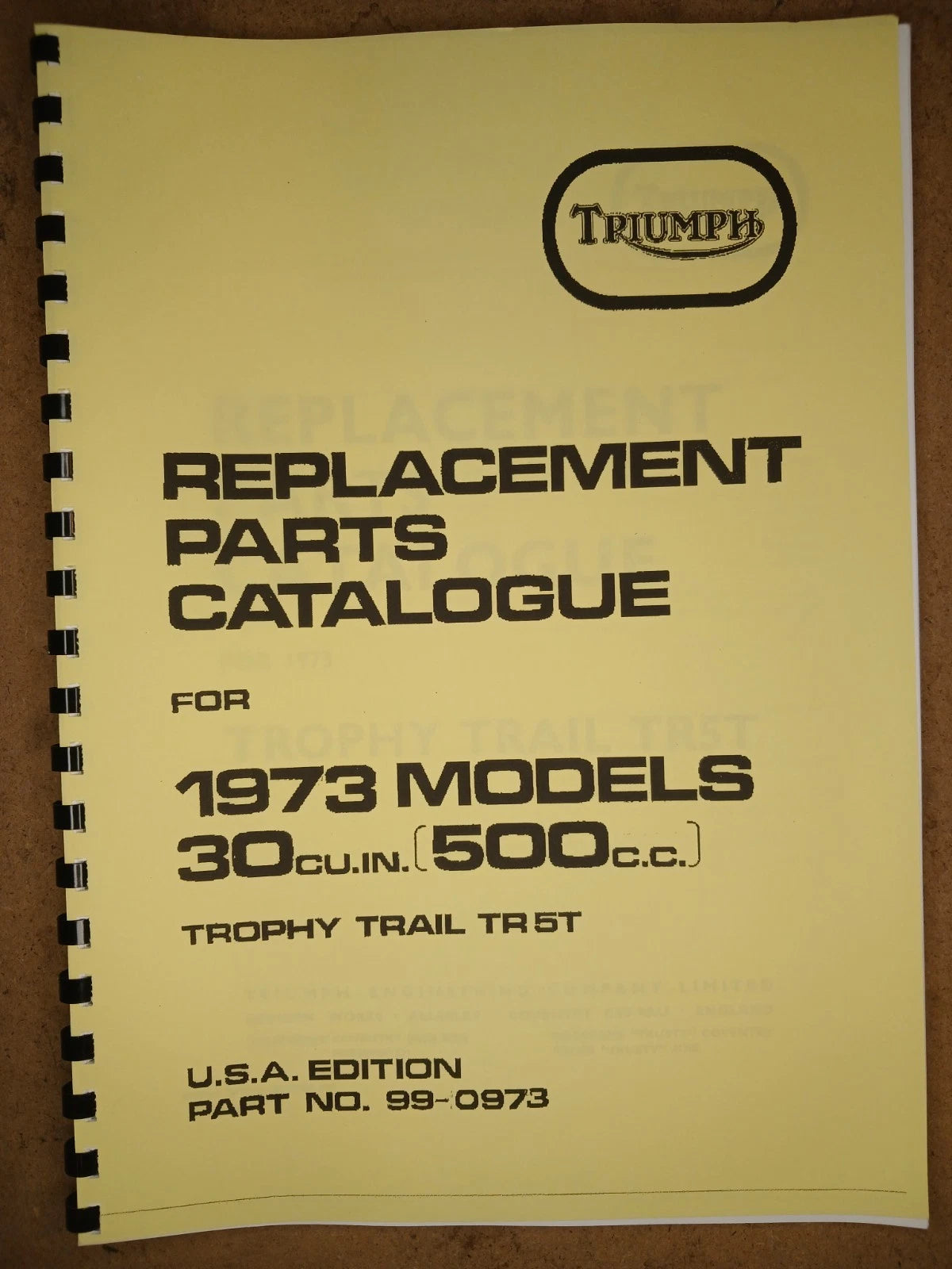 TRIUMPH TR5T TROPHY TRAIL 500cc PARTS BOOK MANUAL - 1973 - TP05