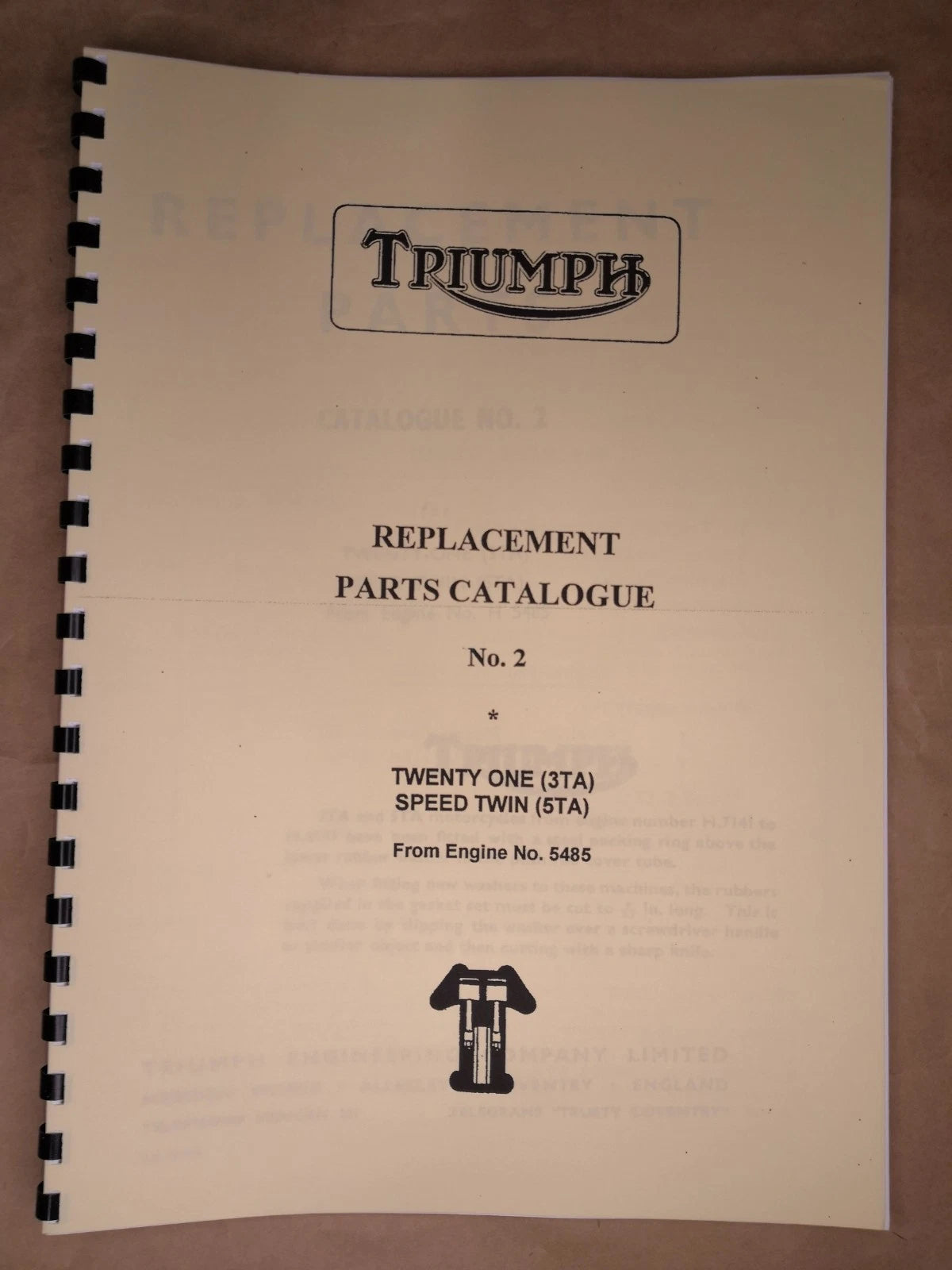 TRIUMPH 3TA 5TA UNIT TWINS PARTS BOOK MANUAL No.2 1959 TP10 454/59