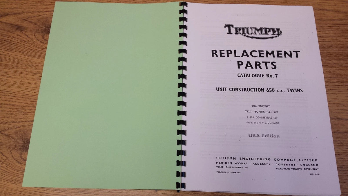 TRIUMPH 6T TR6 T120 BONNEVILLE US SPEC PARTS BOOK MANUAL No.7 1969 - TP38 SPC7