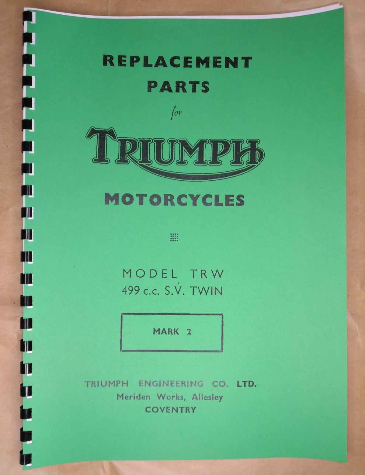 Triumph TRW Mark 2 499cc S.V. Twin 1952 Parts Book TP44