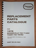 TRIUMPH TR7RV TIGER T140V BONNEVILLE PARTS BOOK MANUAL 1978 - TP49 99-7003