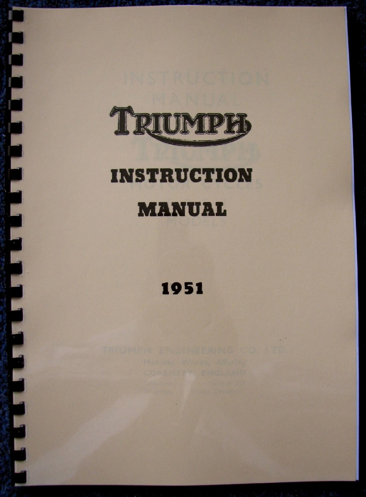 Triumph Instruction Manual 1951 Pre-Unit models 3T, 5T, T100, TR5, 6T-- TW14B