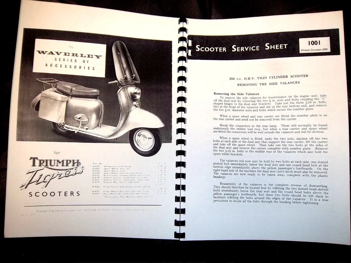 Triumph Tigress Scooter TW2 & BSA B2 Service Sheets Shop Manual 59-60 BW09 TW31