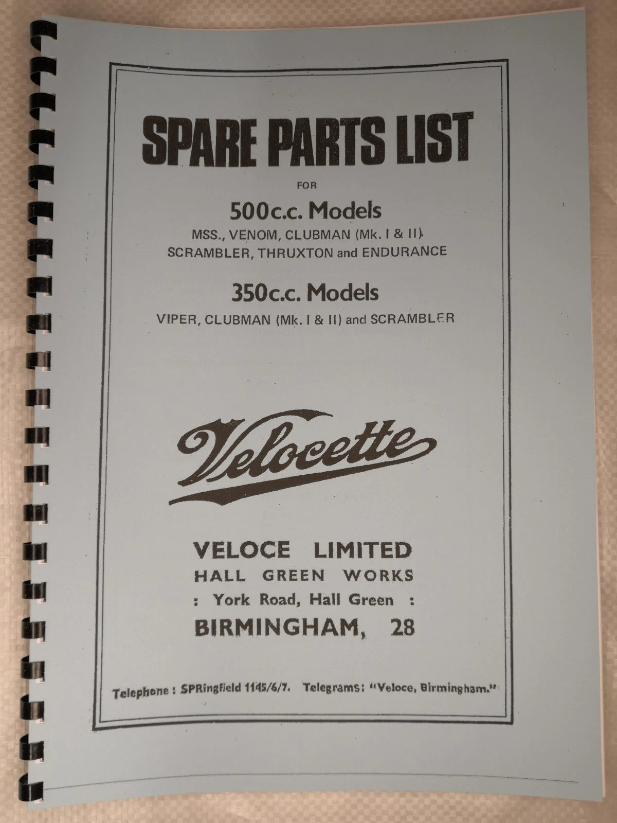 VELOCETTE 350 500 MSS VIPER VENON CLUBMAN SCRAMBLER THRUXTON PARTS BOOK - VELP12