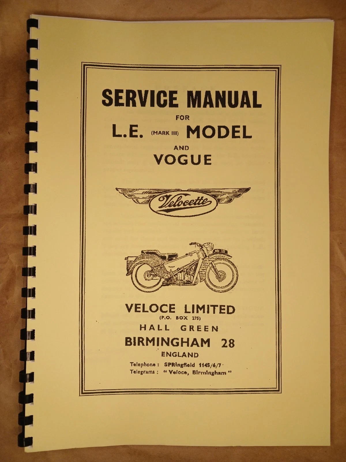 VELOCETTE LE MK3 & VOGUE MODELS WORKSHOP SERVICE MANUAL - VELW10