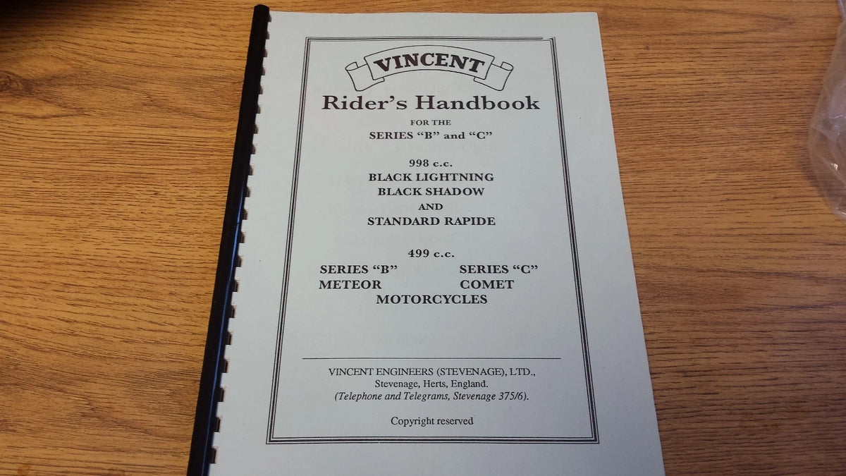 VINCENT BLACK SHADOW RAPIDE SERIES B METEOR & C COMET HAND BOOK VIN06 48-55