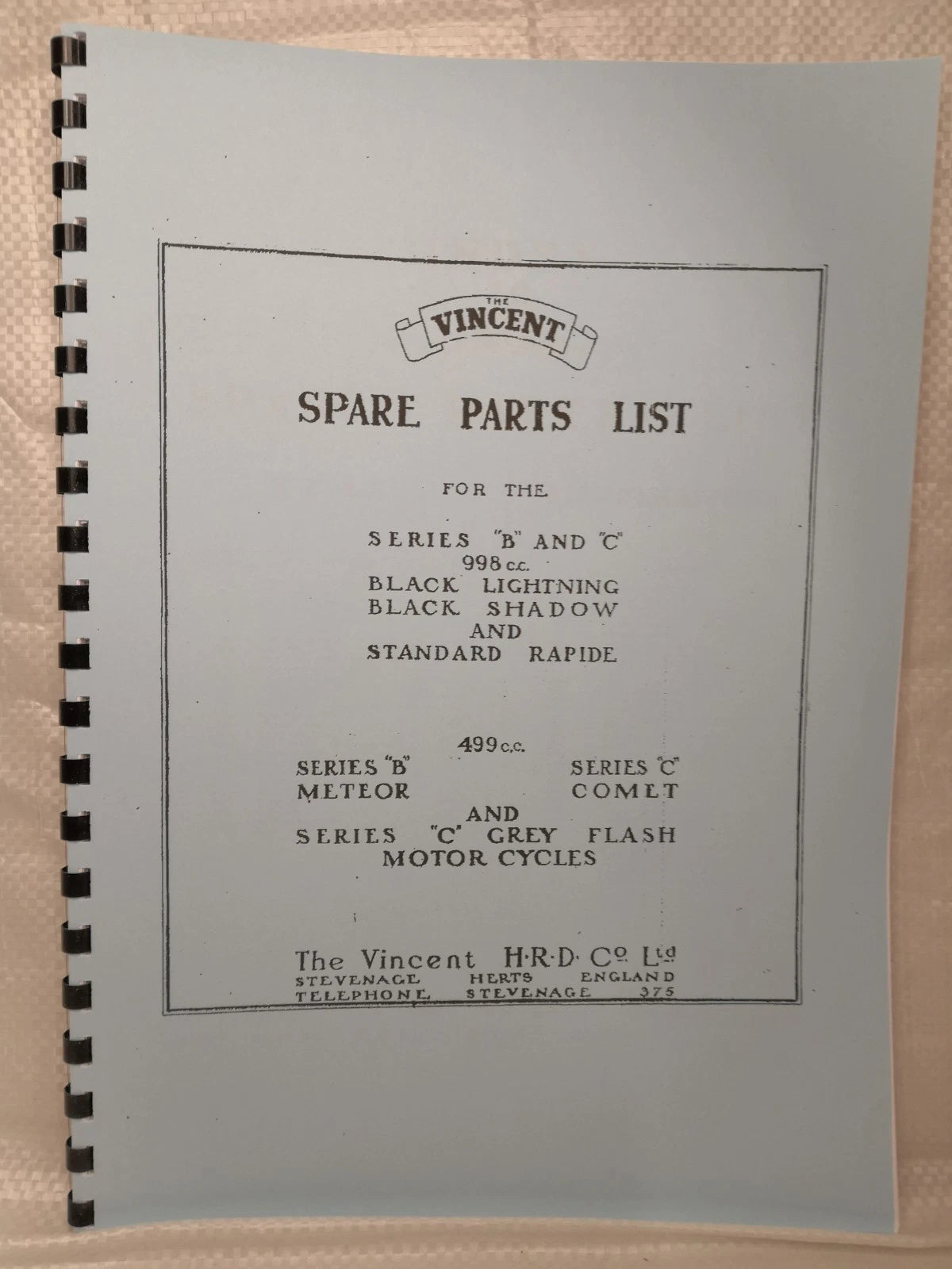 VINCENT BLACK LIGHTNING SHADOW 998 METEOR COMET 499 SPARE PARTS LIST BOOK VIN10
